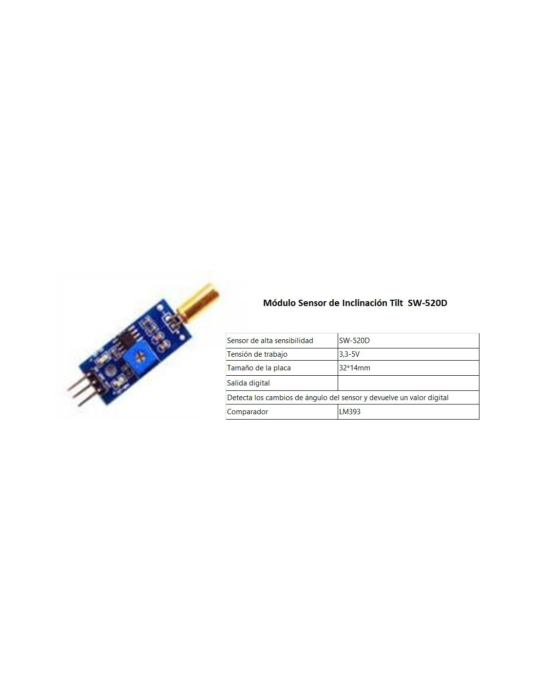 Módulo Sensor de ángulo de oro SW520D Bola Interruptor de Inclinación para Arduino Raspberry PI D7W9
